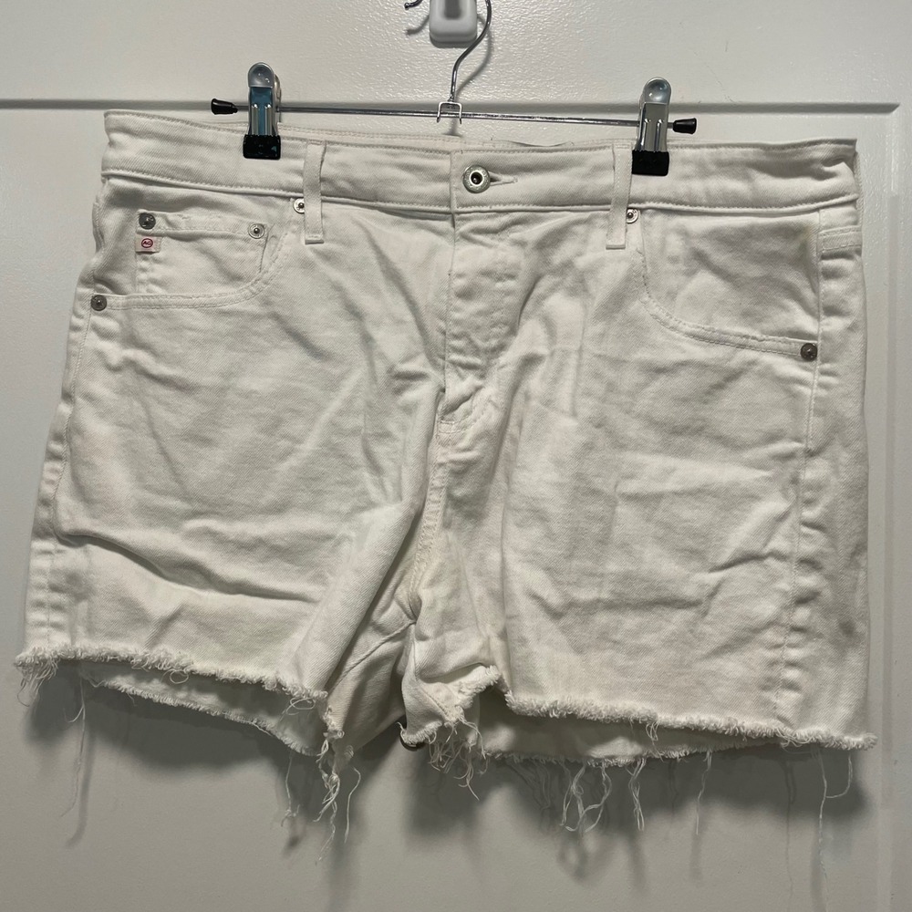 AG Adriano Goldschmied Hailey CutOff Ex-Boyfriend White Denim Shorts 33R DSD1714